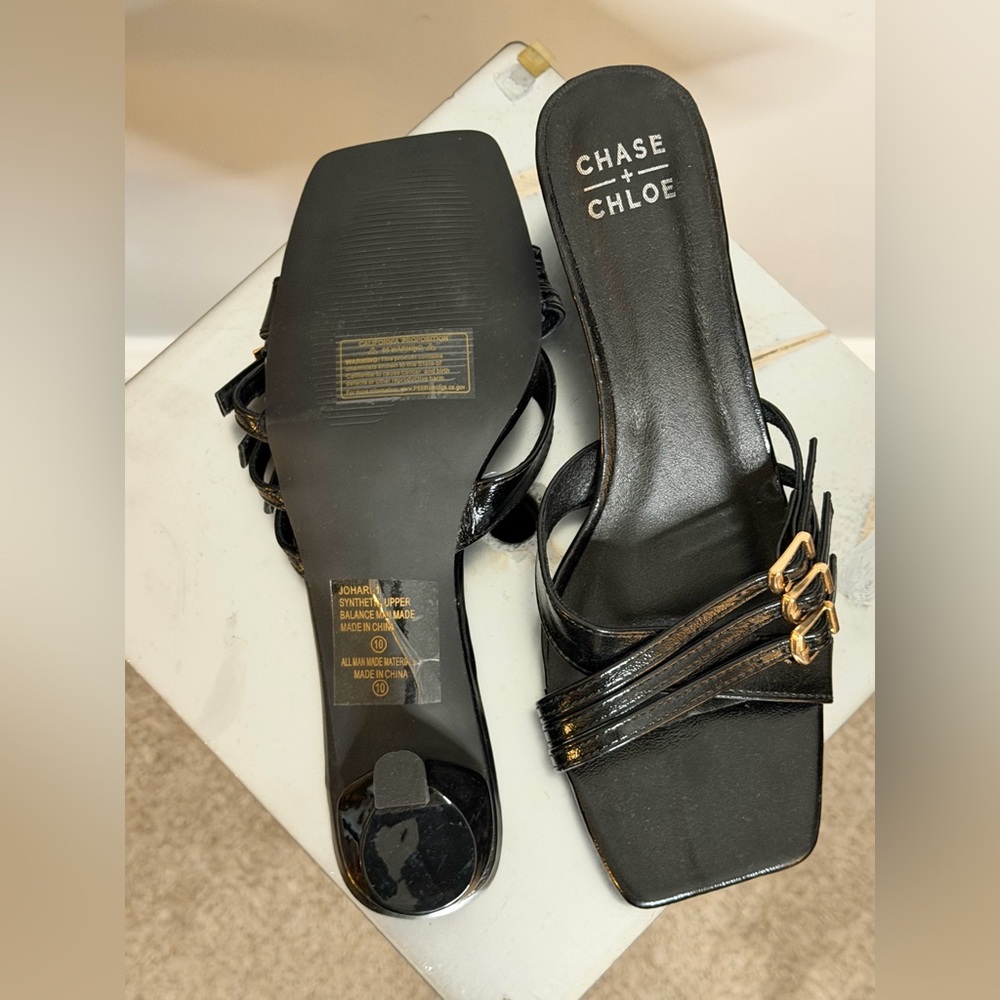 Chase + Chloe Black Kitten Heels with Gold Buckle NWOT - Picture 3 of 5